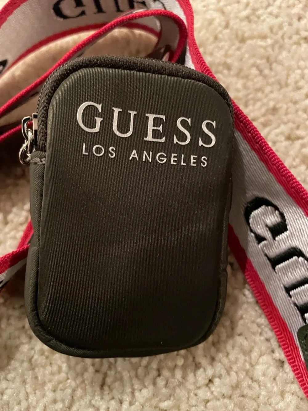 Guess Olive Green Mini Crossbody with Black, Red & White Logo Strap - Picture 3 of 13